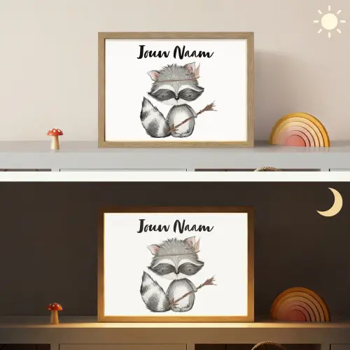 Wasbeer - Dier - Bosdieren Light Box met batterij (Wandlamp kind) middel -sfeer3_kind