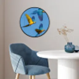 Papagaai - Vliegen - Blauw - Geel Fotolijst rond zonder passe partout klein -sfeer2