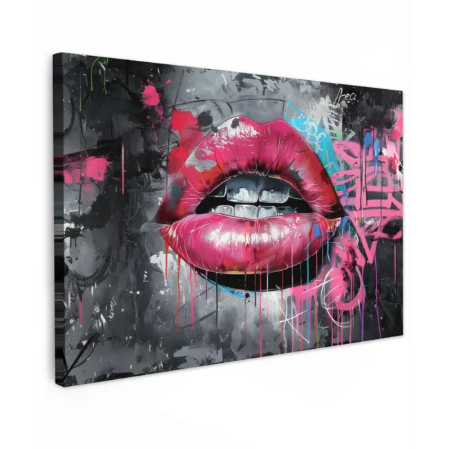 Lippen - Felroze - Graffiti - Verfstrepen canvas 2cm klein -z3d