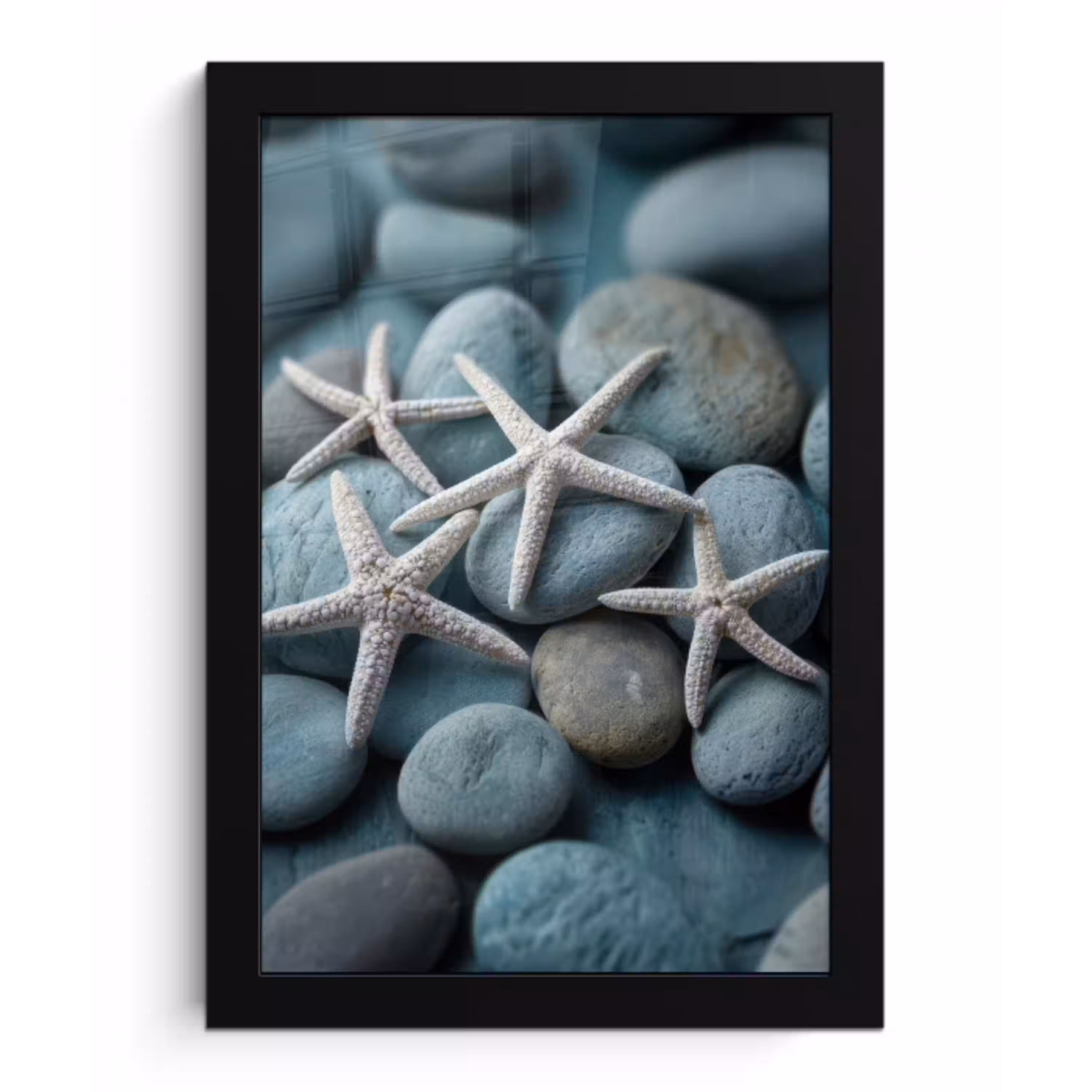 Zeesterren - Stenen - Wit fotolijst zwart zonder passe partout klein -3d