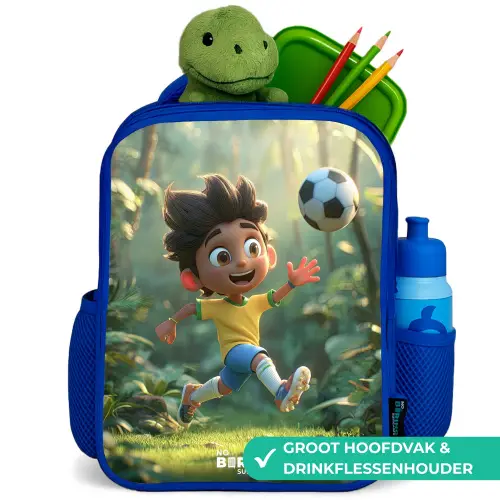 Voetbal - Jongen - Bos Kinderrugzak - Blauw middel -inhoud_NL
