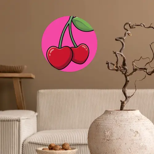 Kers - Roze - Fruit Wandcirkel behangsticker klein -sfeer1