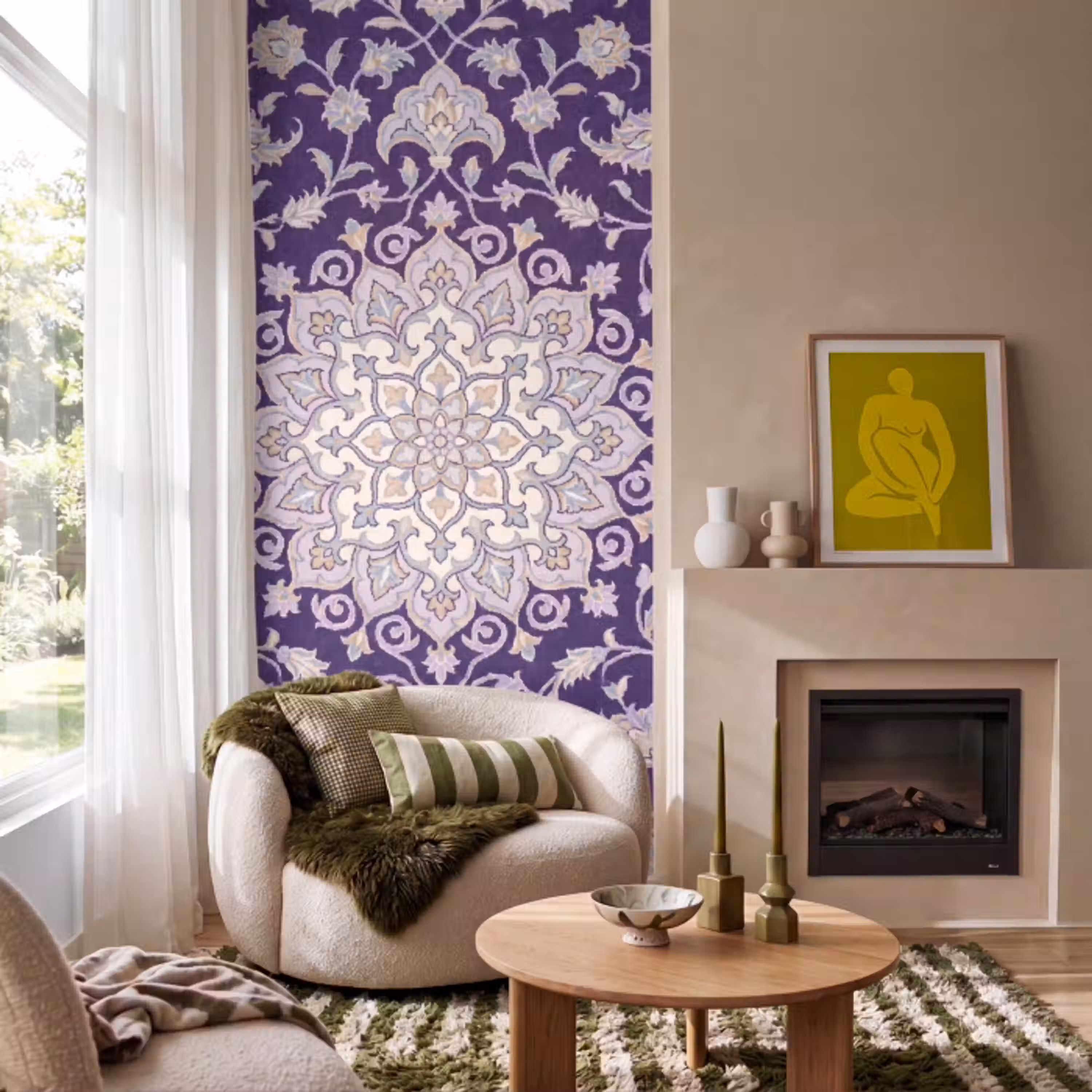 Patroon - Medallion - Oosters - Paars - Decoratie Behang Vlies klein -sfeer2
