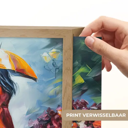 Olieverf - Paraplu - Vrouw - Straat - Kunst Light Box met batterij (Wandlamp) middel -USP_websiteprintNL