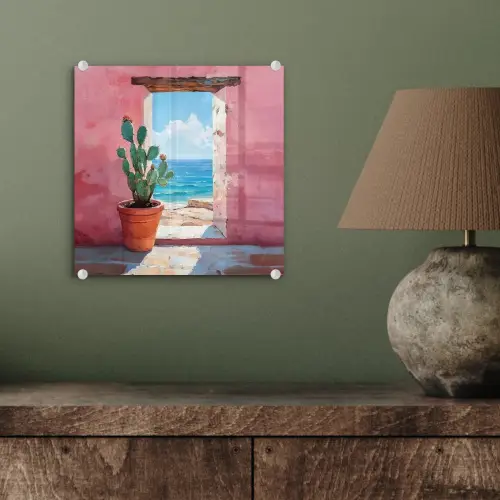 Zee - Roze - Cactus plexiglas 5mm klein -sfeer3