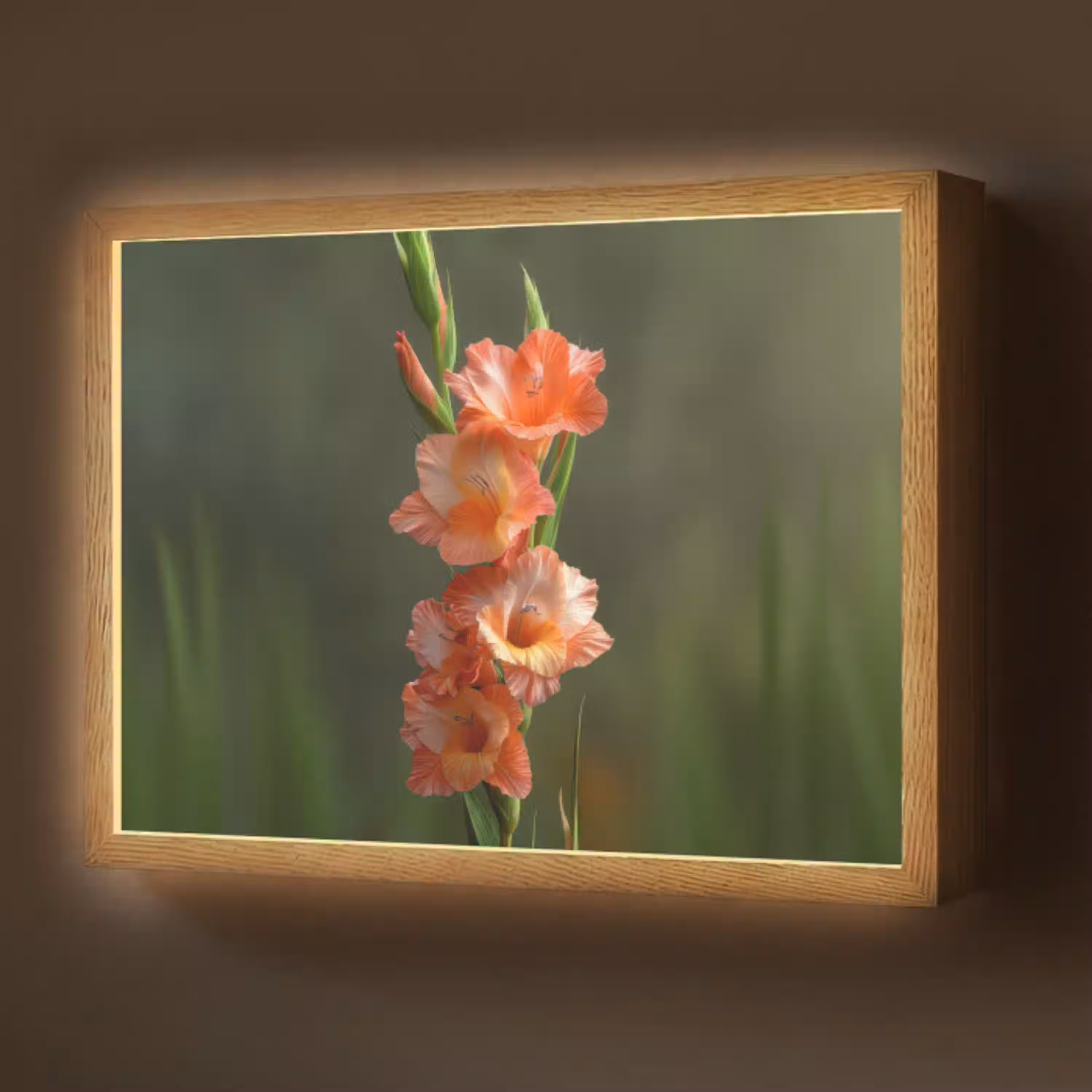 Bloem - Gladiolen - Zalmroze Light Box met batterij (Wandlamp) middel -z3d_website