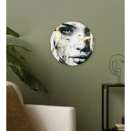 Portret - Vrouw - Penseelstreken - Goud Wandcirkel kunststof plaat 5mm dik klein -sfeer3