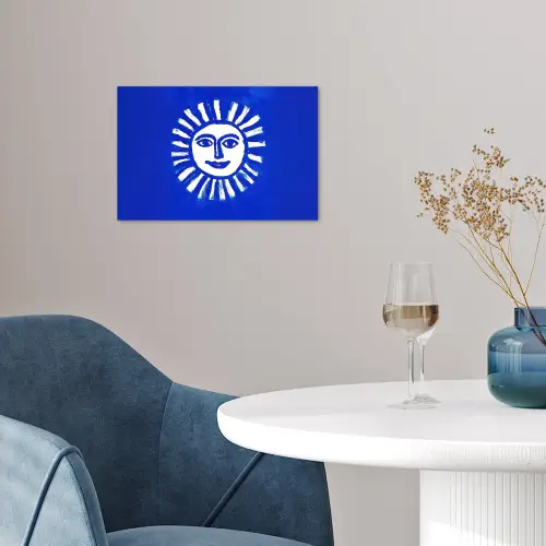 Zon - Gezicht - Penseelstructuur - Blauw poster papier klein -sfeer3
