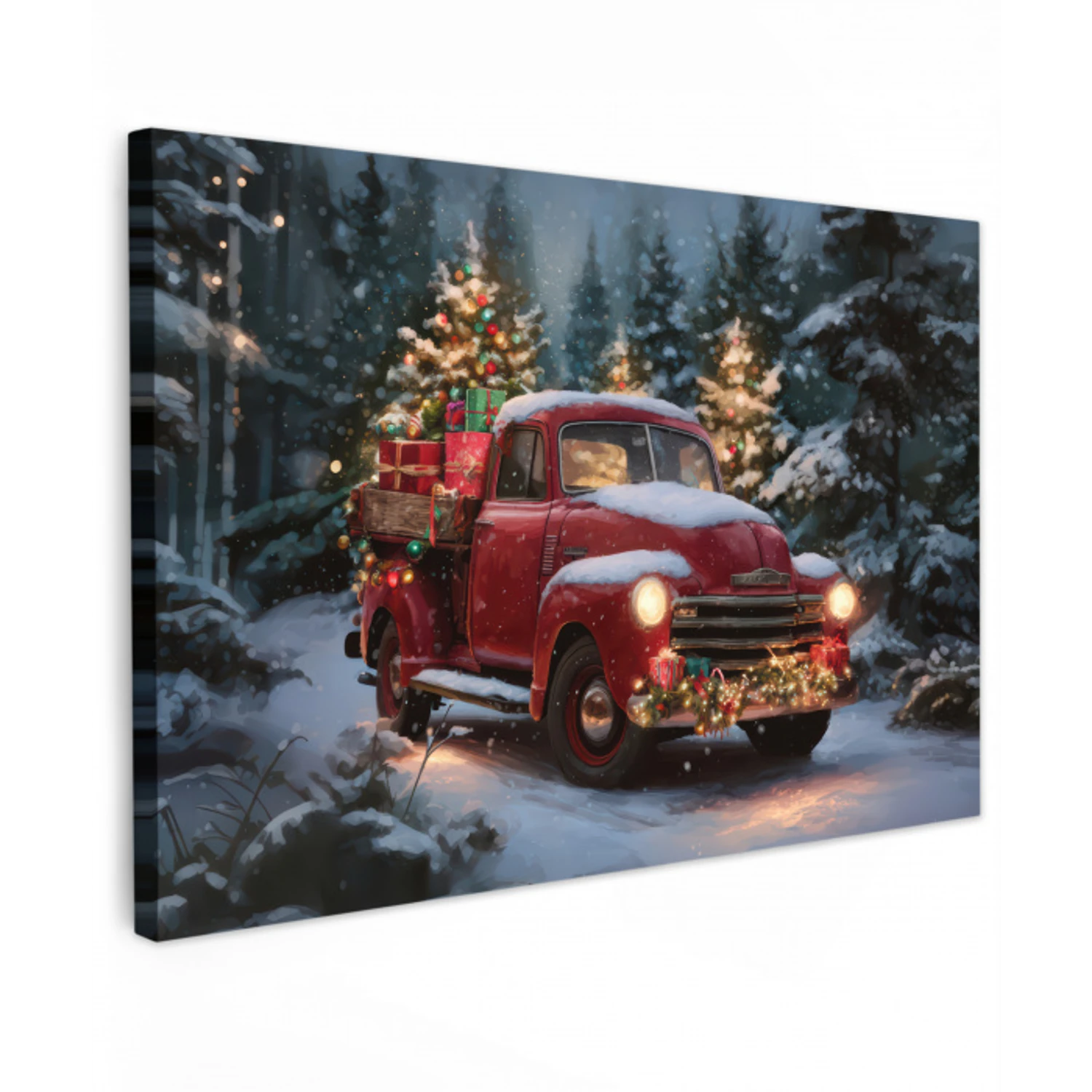 Kersttruck - Sneeuwbos - Rood canvas 2cm klein -z3d