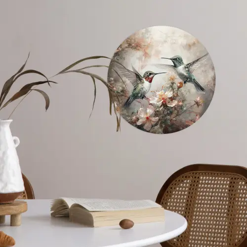 Kolibrie - Vogels - Bloemen - Planten Wandcirkel behangsticker klein -sfeer3