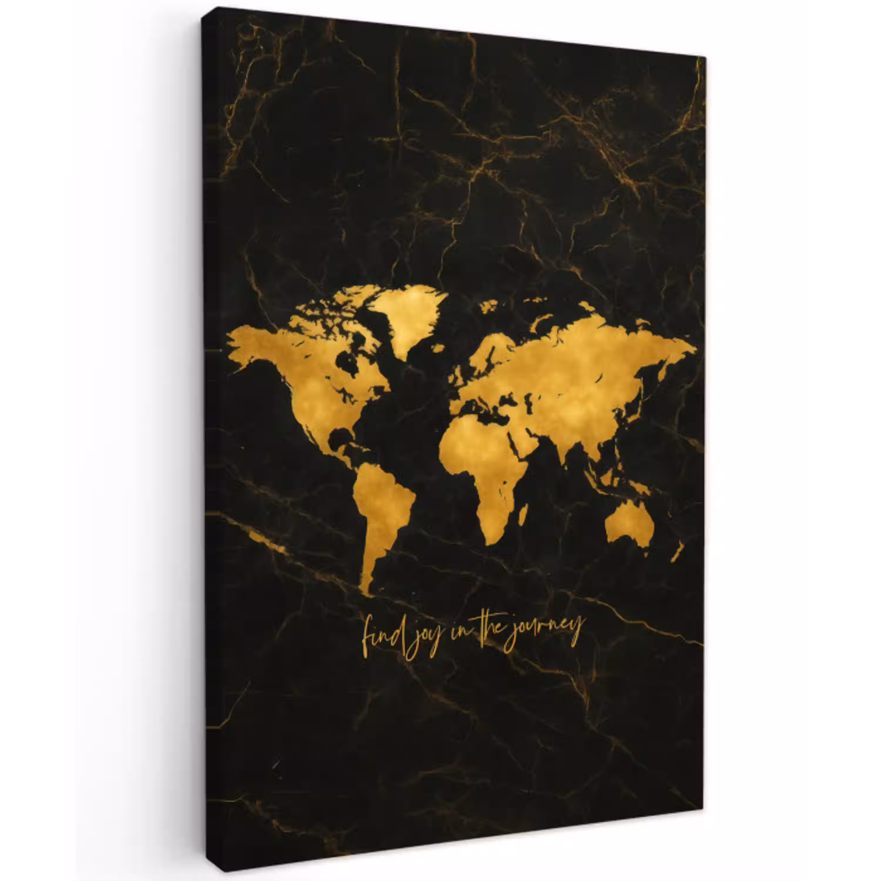 Wereldkaart - Goud - Marmer Tuinposter op houten frame 2 cm dik middel -3d