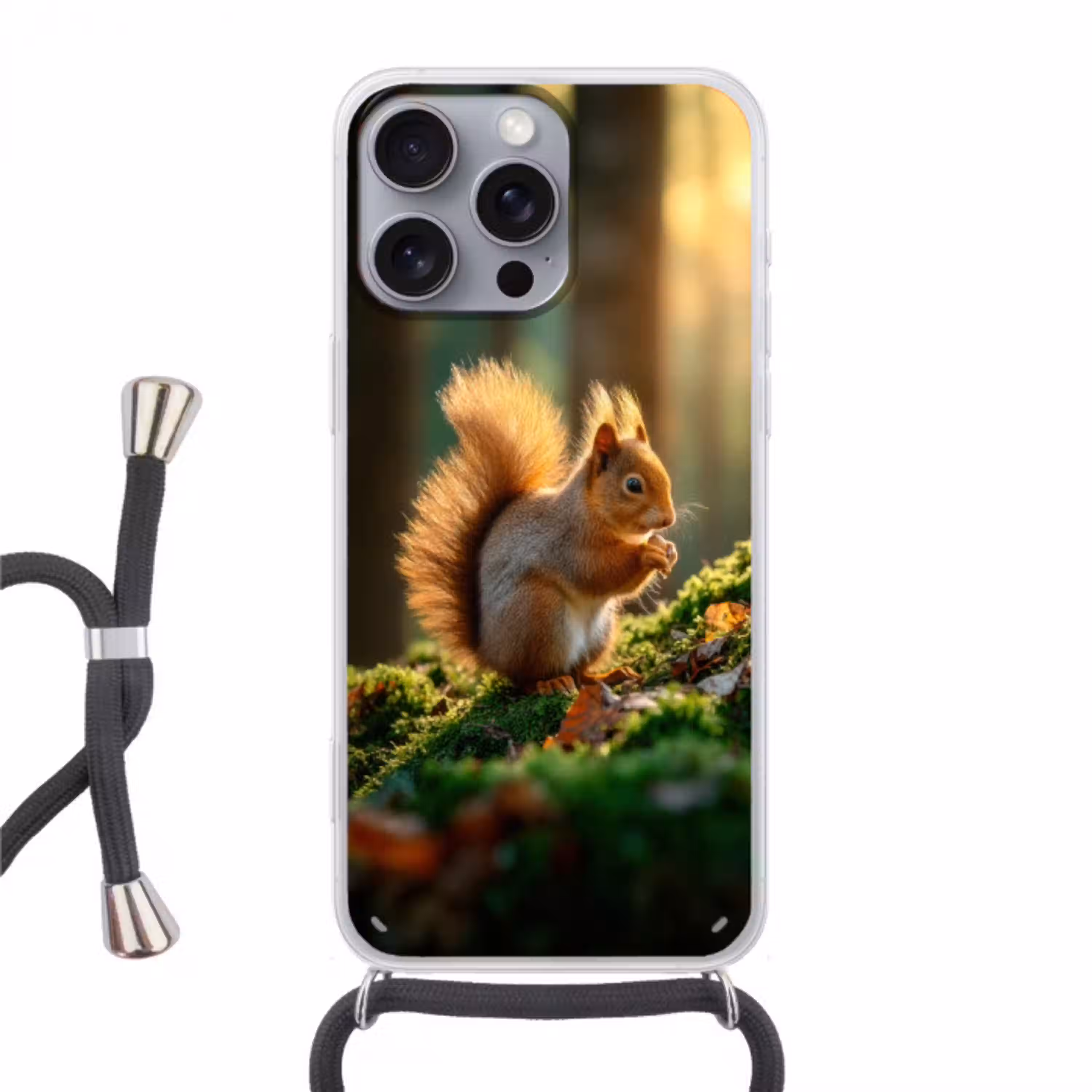 Eekhoorn - Nootje - Gras Hoesje iPhone 16 Pro Max met koord klein -3d