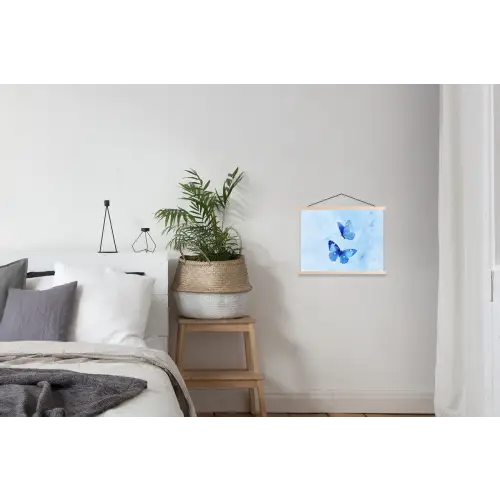 Vlinders - Sierlijk - Blauw textielposter latten blank klein -woonkamer