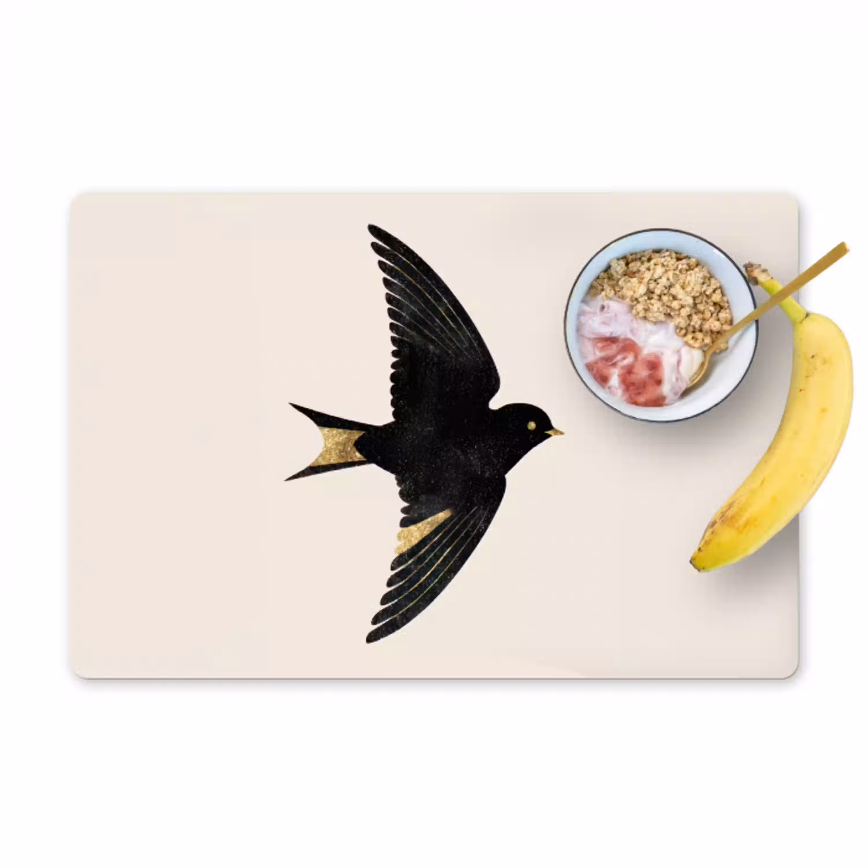 Zwarte zwaluw - Gouden accenten - Lichte achtergrond Placemat vinyl groot -zzzproduct_Kitchenyeah-website