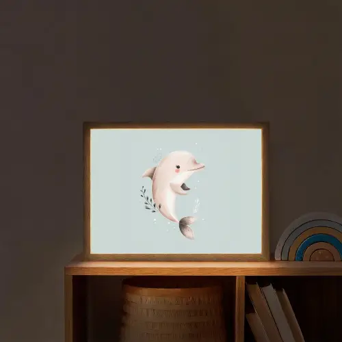 Dolfijn - Zeewier - Grijs Light Box met batterij (Wandlamp kind) middel -sfeer1_kind
