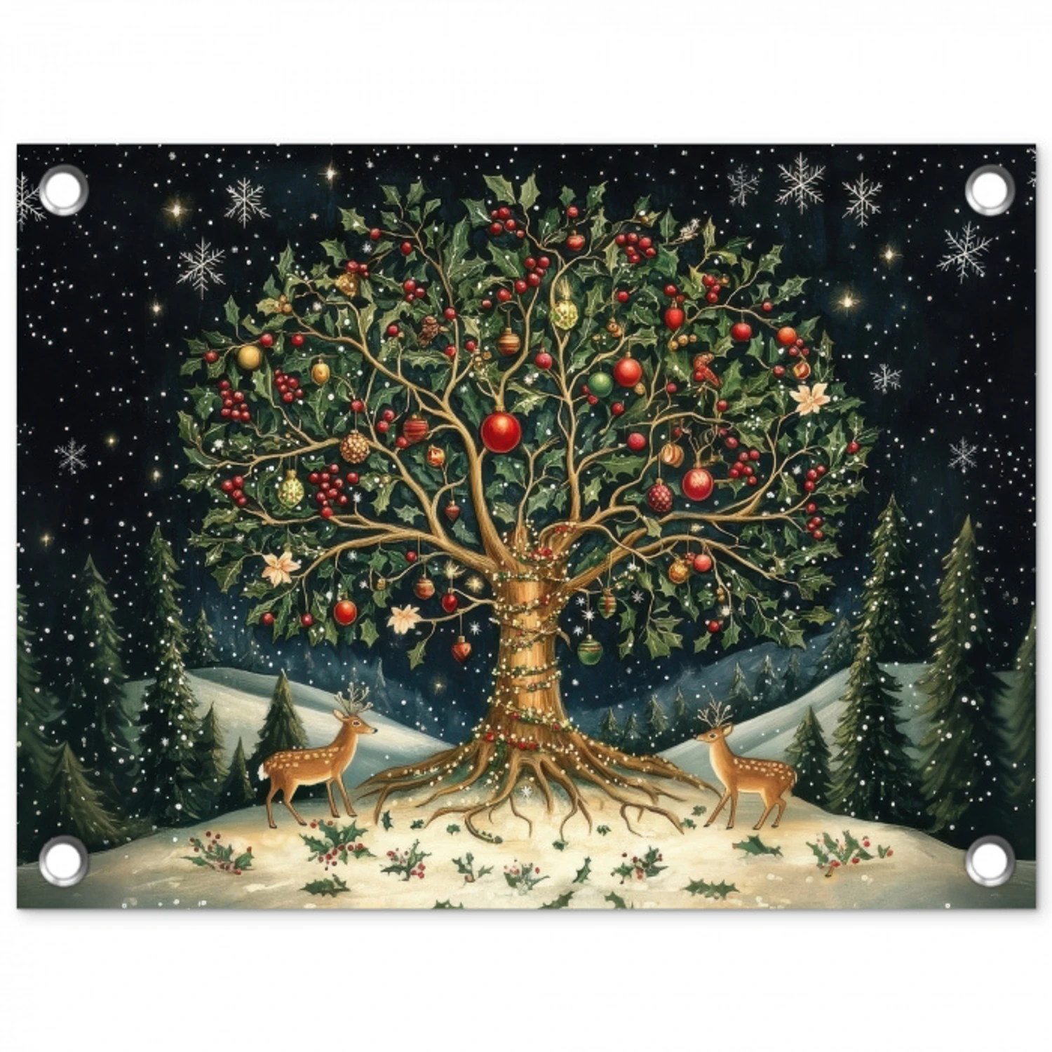 Feestboom - Winterhemel - Kleurrijk tuinposter los doek klein -3d
