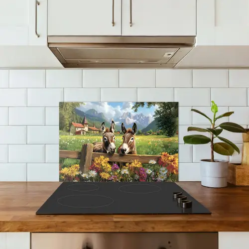 Ezels - Bloemen - Zomers keuken achterwand spatscherm klein -sfeer2