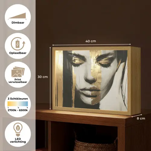 Ogen - Gezicht - Goud - Strepen Light Box met batterij (Wandlamp) middel -USP_websiteoverzichtNL