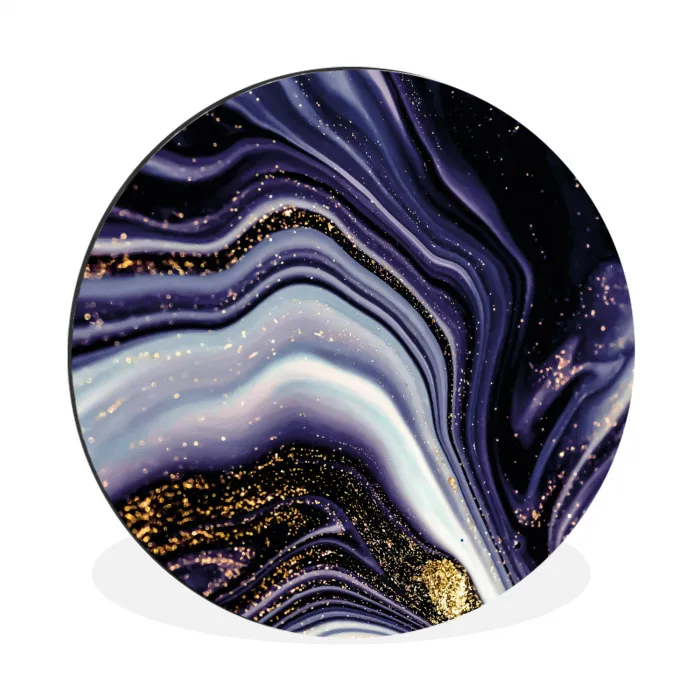 Marmer - Paars - Luxe - Marmerlook - Glitter Wandcirkel aluminium klein -3d