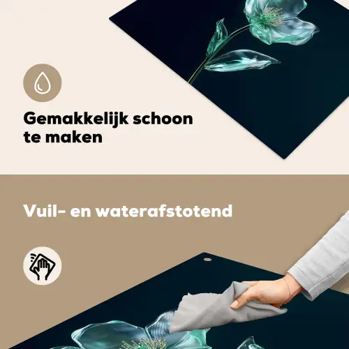 Bladeren - Bloem - Glazen - Donkerblauw Inductie beschemer met haakjes klein -ky-schoon-nl