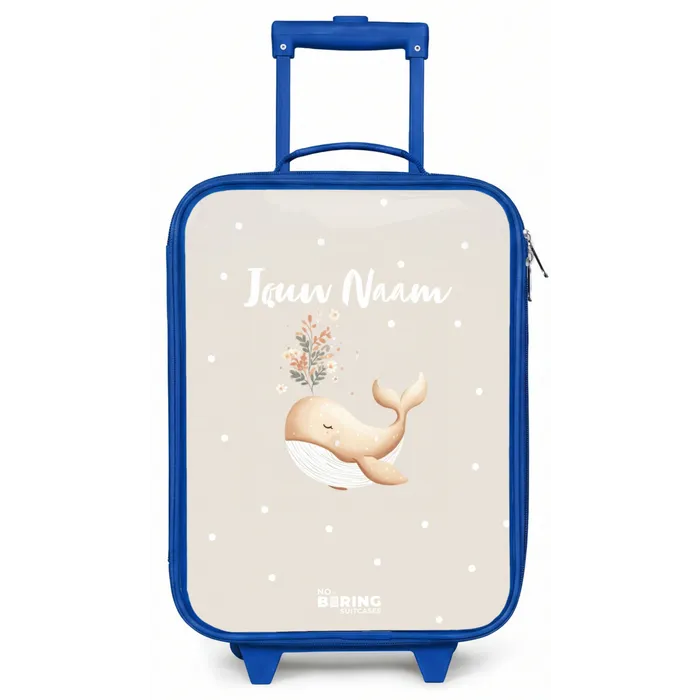 Beige walvis in bloemenzee Kinderkoffer - Blauw klein -zz3dotto