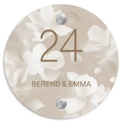 Beigefarbene Blumen Naambord Rond klein -3d