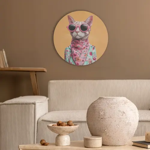 Zonnebril - Kat - Sjaal - Bloemen Akoestische PET Vilt - Rond klein -sfeer1