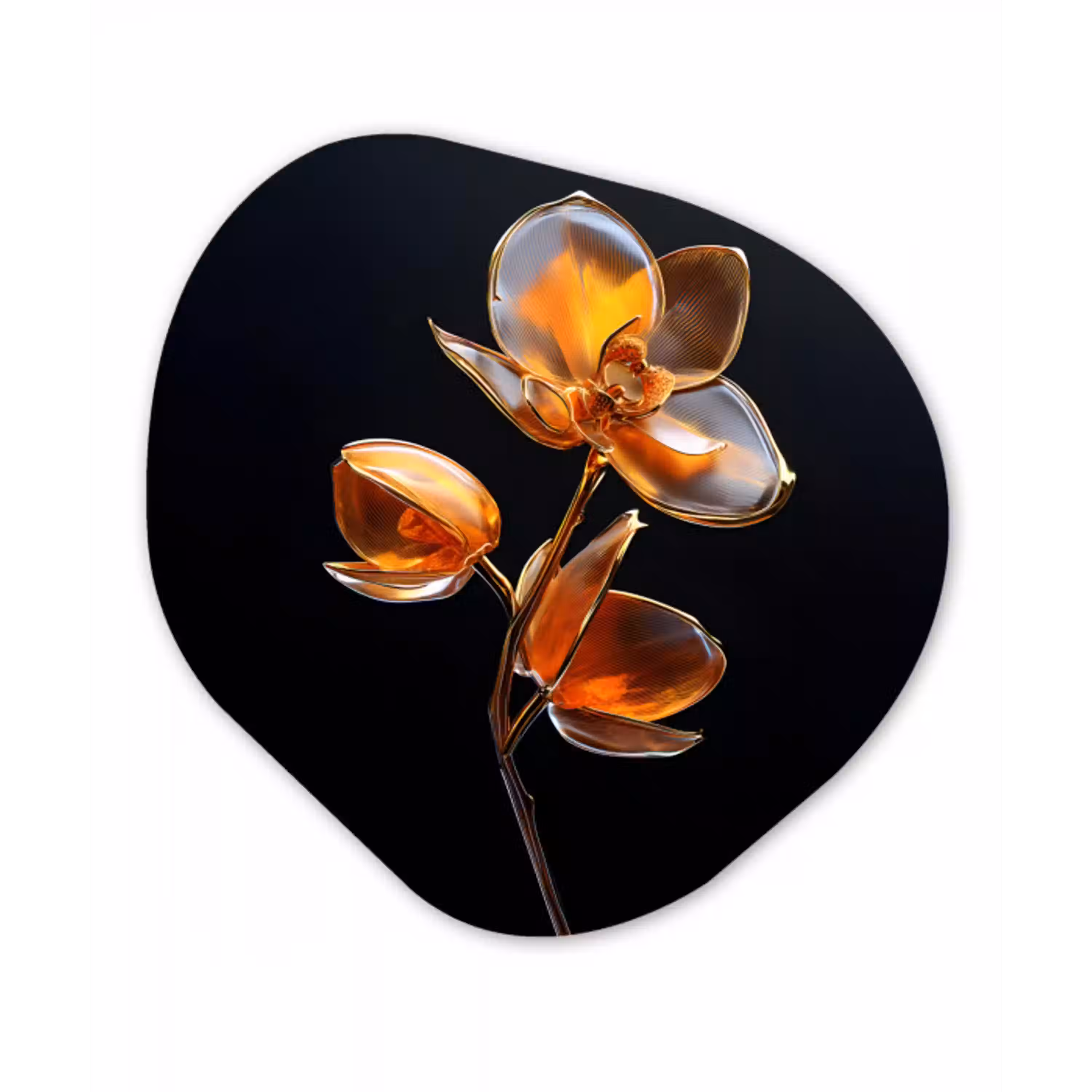 Bloem - Orchidee - Oranje Wandcirkel Organisch Plexiglas middel -3d