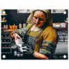 Melkmeisje - Barista - Koffie - Vintage - Kunst - Abstract - Schilderij - Oude meesters tuinposter los doek klein -3d