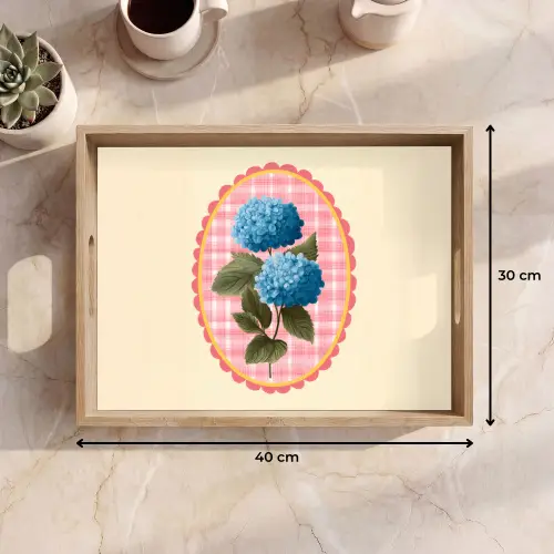 Bloemen - Blauw - Lijst - Bladeren Dienblad Rechthoek middel -USP_Formaat
