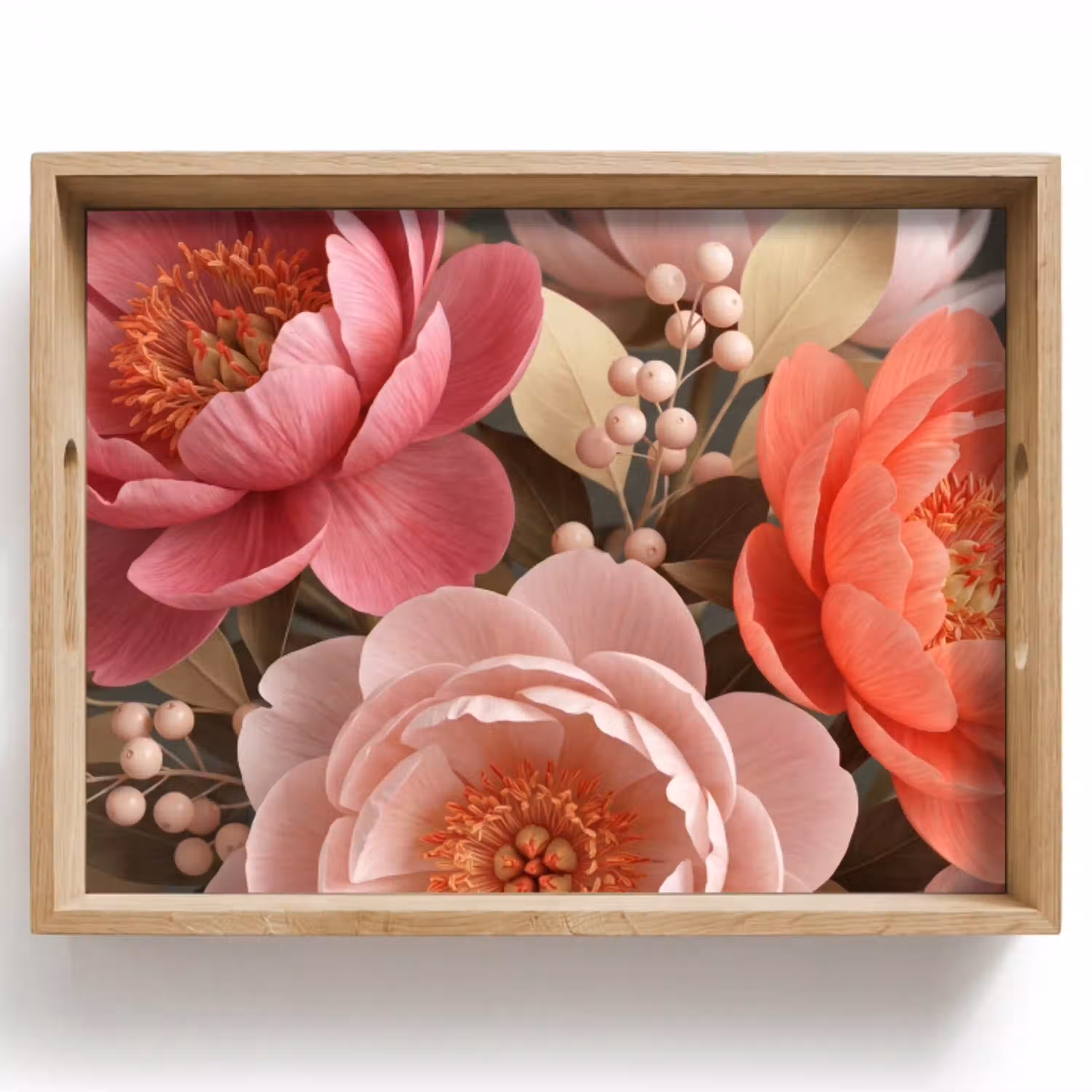 Bloemen - Bloesem - Zacht - Koraal - Decoratie Dienblad Rechthoek middel -z3d_shopping