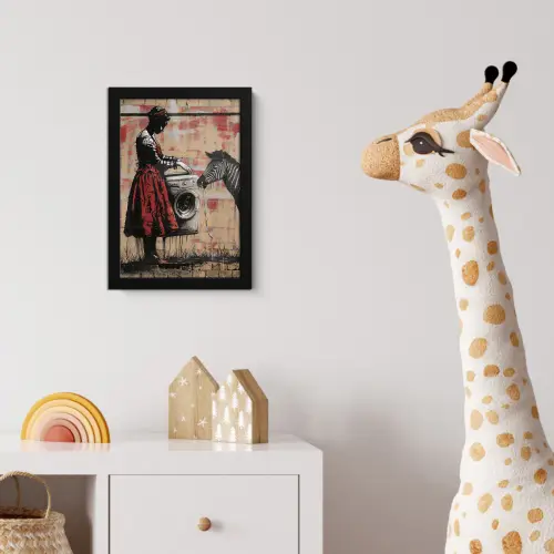 Street art - Zebra - Vrouw - Dieren - Graffiti - Banksy fotolijst zwart zonder passe partout klein -usfeer4_kinderkamer