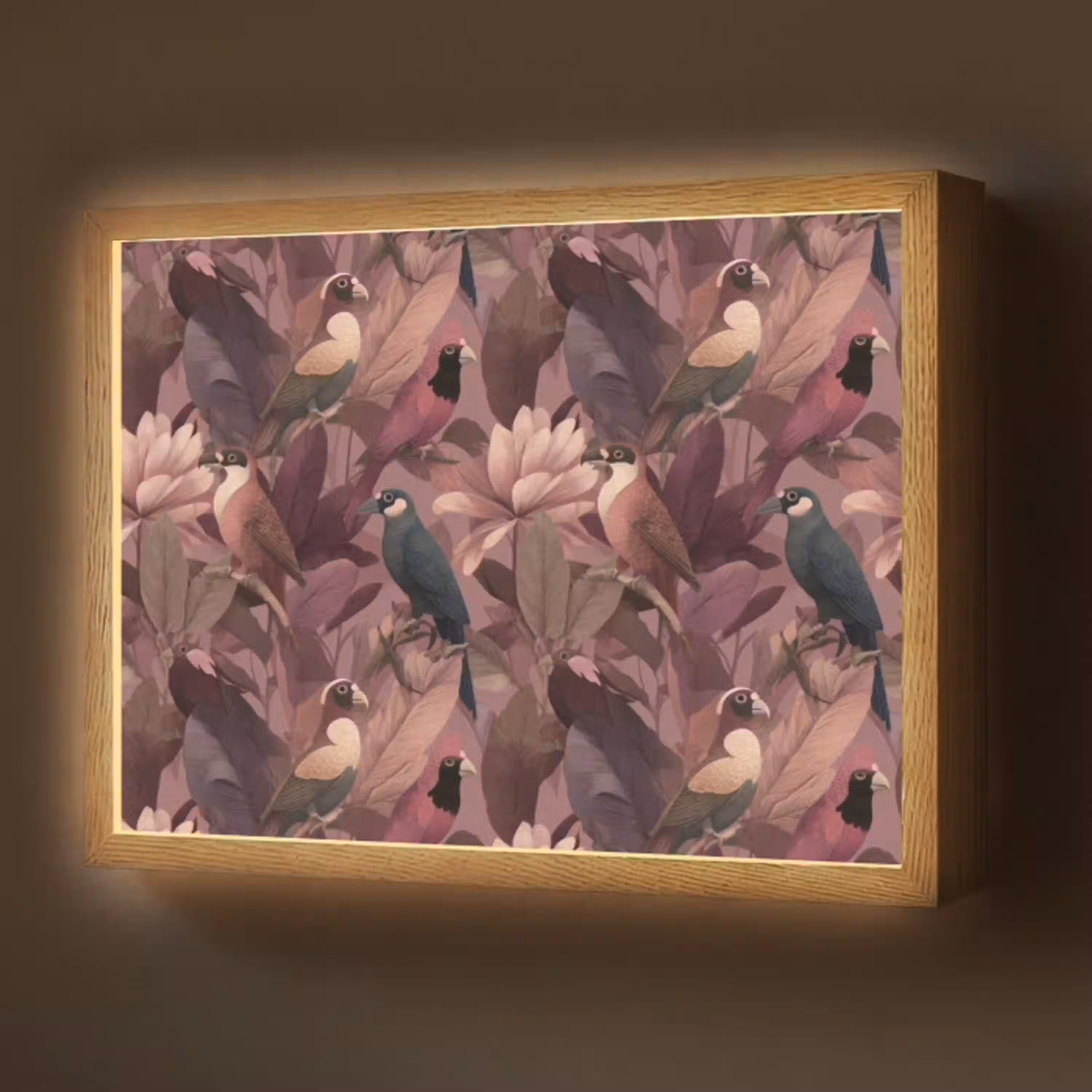 Vogels - Bladeren - Roze Light Box met batterij (Wandlamp) middel 907 -z3d_website