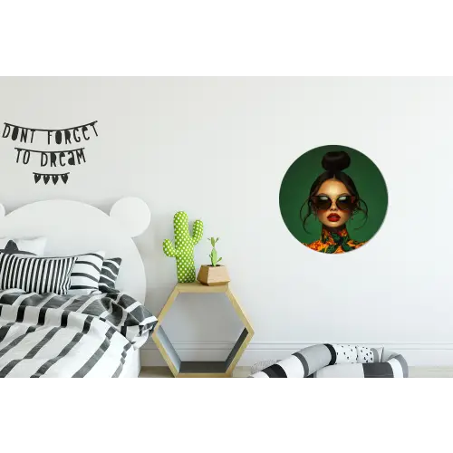 Vrouw - Groen - Modern - Bril - Abstract Wandcirkel aluminium klein -kinderkamer