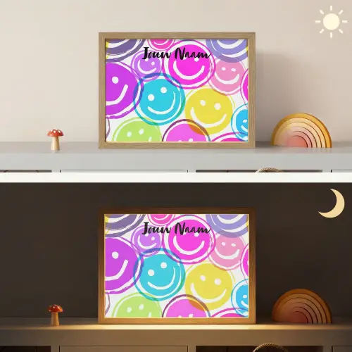 Smileys - Kleurrijk - Neon Light Box met batterij (Wandlamp kind) middel -sfeer3_kind