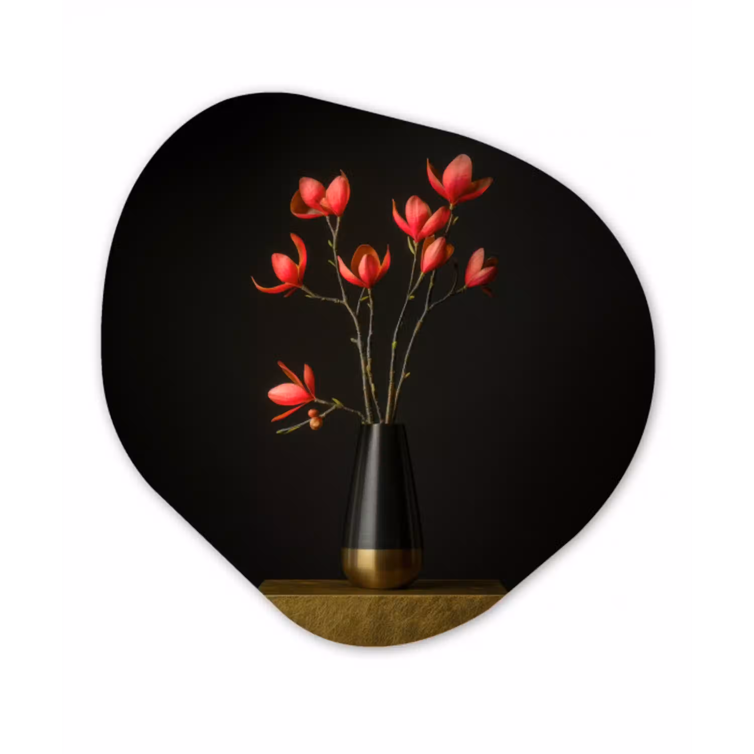 Rode - Bloemen - Vaas Wandcirkel Organisch Forex 3mm klein -3d