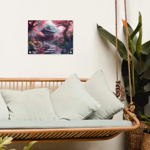 Sakura Tempeltuin in Volle Bloei tuinposter los doek klein -sfeer7