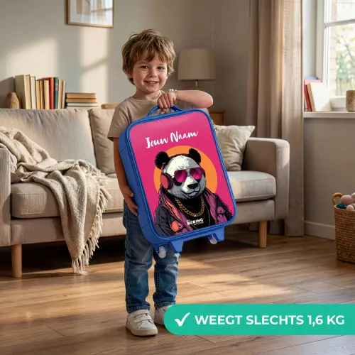 Panda met Koptelefoon, Zonnebril en Gouden Ketting Kinderkoffer - Blauw klein -sfeer2_NL