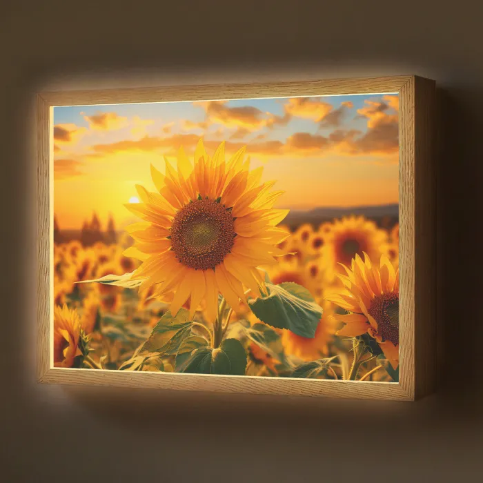 Zonnebloem - Bloemen - Geel - Bloemenveld met zonnebloemen Light Box met batterij (Wandlamp) middel -z3d_website
