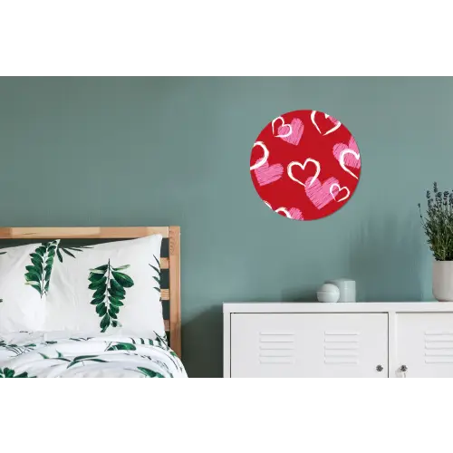 Patroon - Hartjes - Roze - Valentijn Wandcirkel aluminium klein -slaapkamer