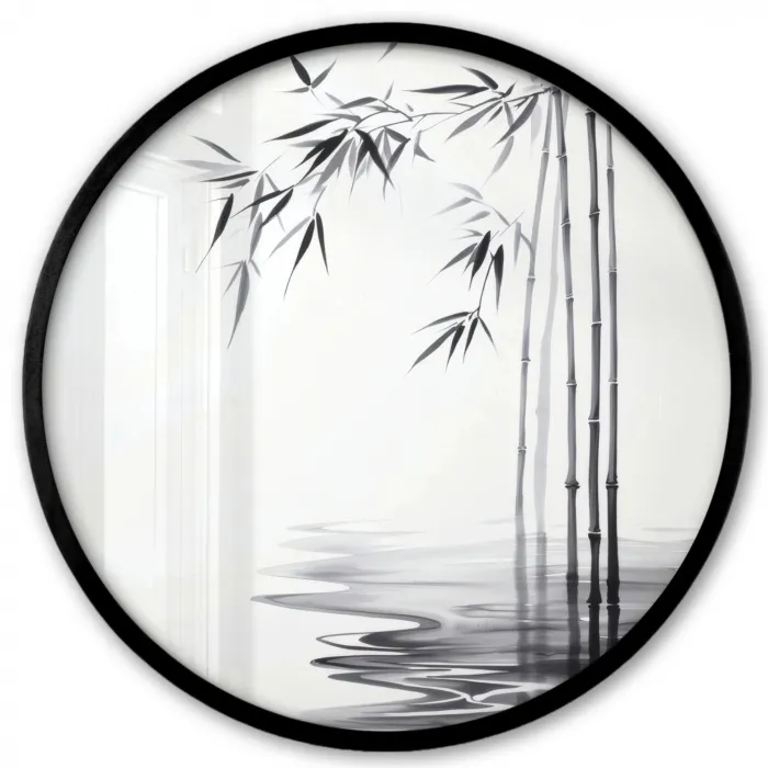 Bamboestammen - Water - Minimalistisch - Wit Fotolijst rond zonder passe partout klein -3d
