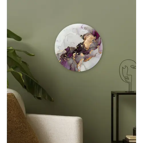 Marmer - Abstract - Goud - Paars Wandcirkel kunststof plaat 5mm dik klein -sfeer3