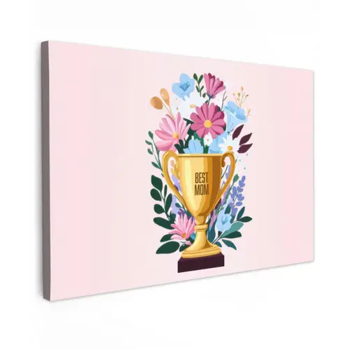 Trofee - Best Mom - Bloemen - Kleurrijk canvas 2cm klein -z3d
