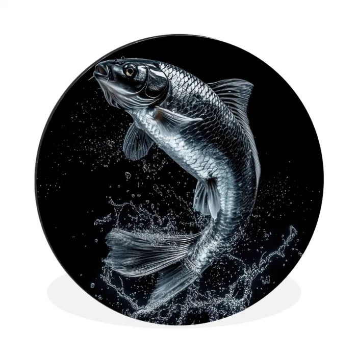 Vis - Koi - Zwart - Water Wandcirkel aluminium klein -3d