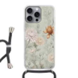 Illustratie - Bloemen - Groen Hoesje iPhone 16 Pro Max met koord klein -3d