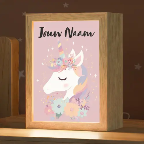 Eenhoorn - Roze - Bloemen Light Box met kabel (Kinderlampje) klein -zzz_3d_website