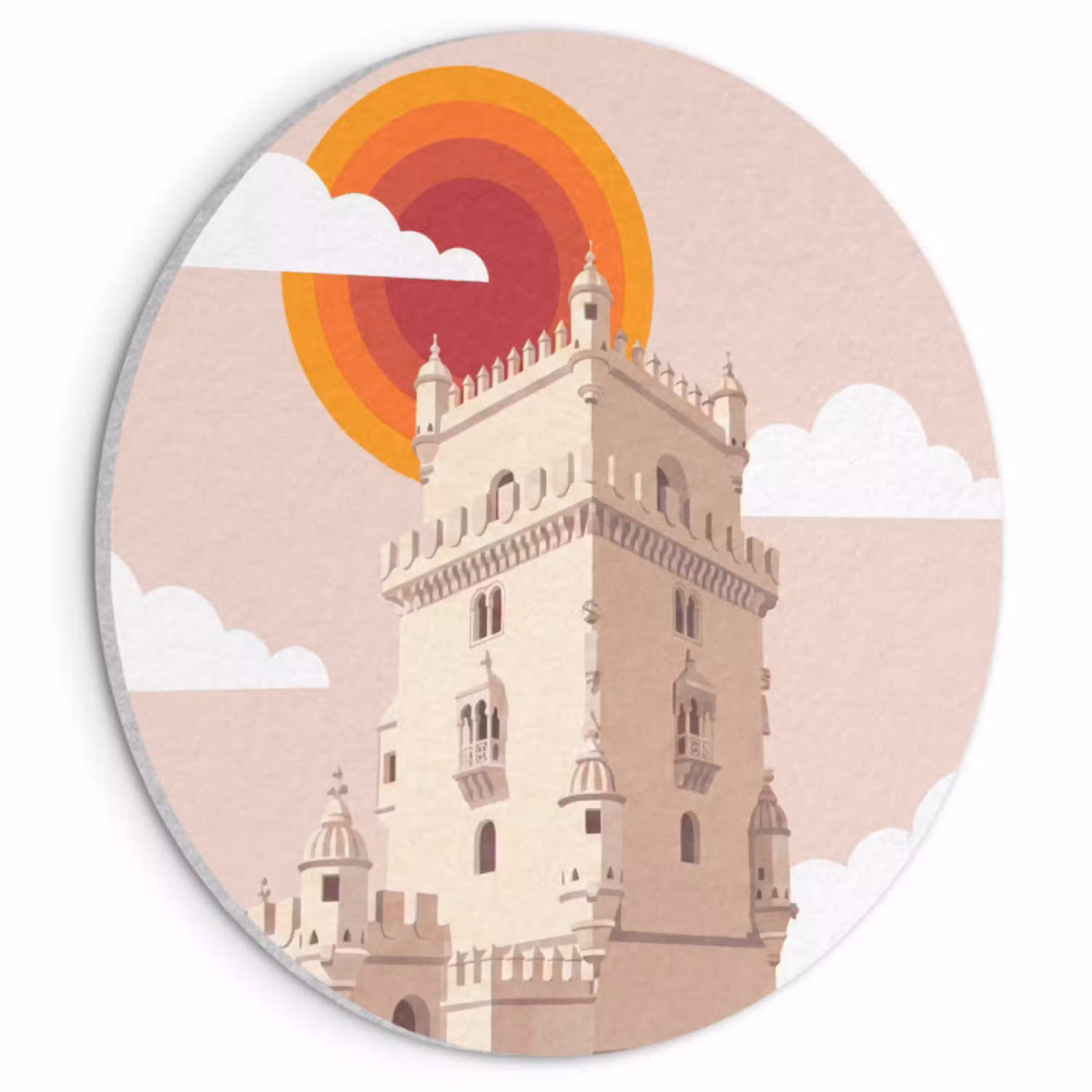 Toren - Rivier - Architectuur - Modern - Oranje Akoestische PET Vilt - Rond klein -3d