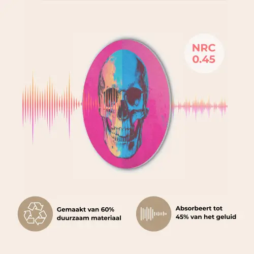 Neon - Blauw - Pop-art - Schedel Akoestische PET Vilt - Rond klein -USP_NL