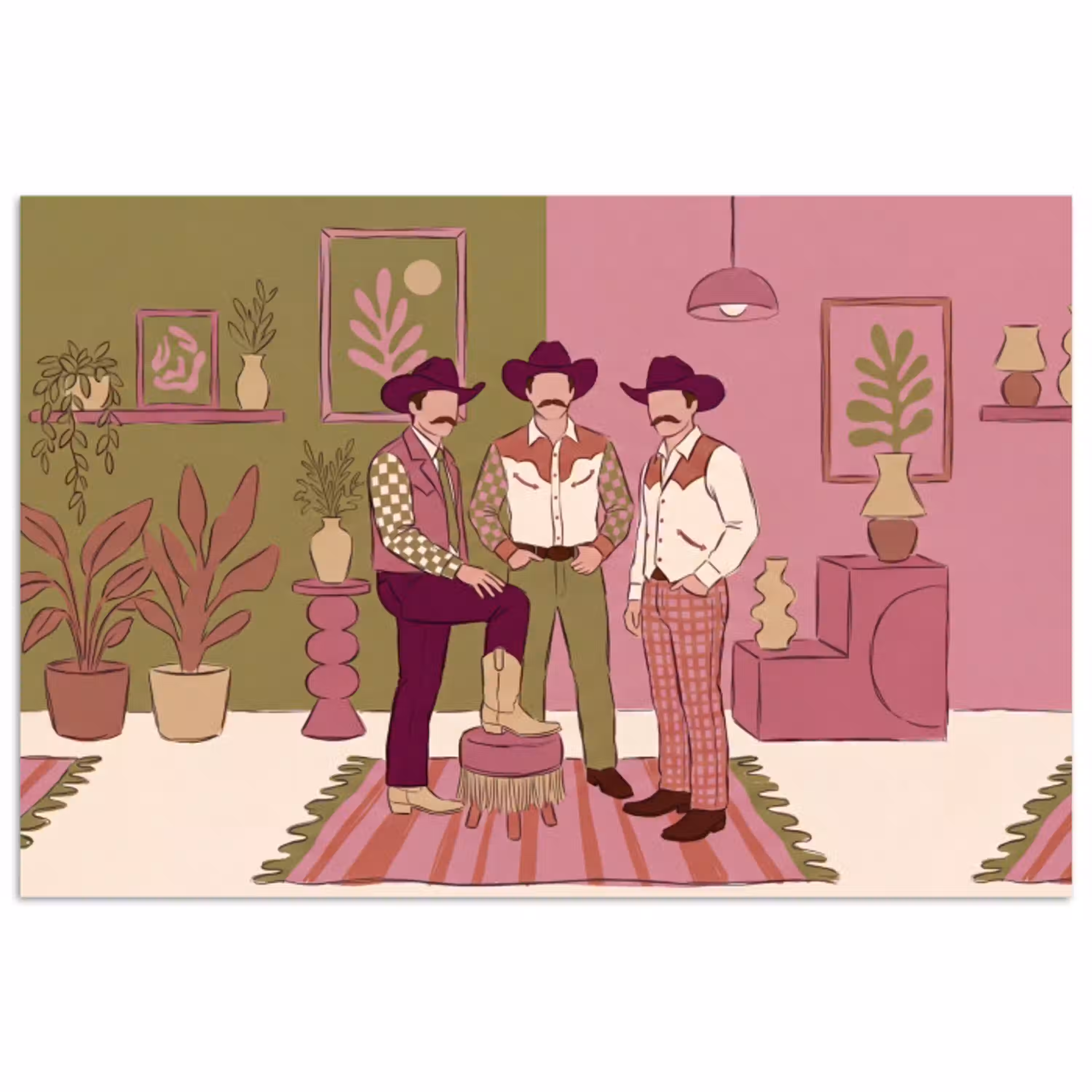 Mensen - Mannen - Hoeden - Retro - Interieur poster papier klein -3d