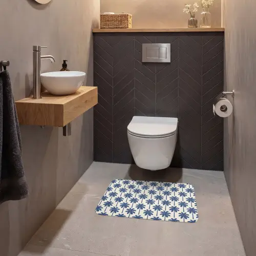 Symmetrisch - Palm - Blauw WCmat klein 1009 -sfeer2